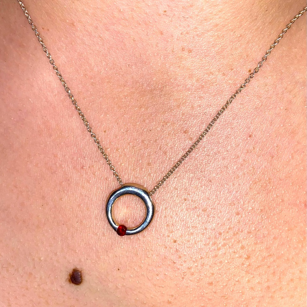 Sterling circle of love with 1 small ruby sterling 925 chain